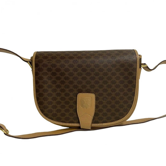CELINE Shoulder Bag Leather, PVC Brown Macadam Blason Triomphe Pattern Women Used Authentic