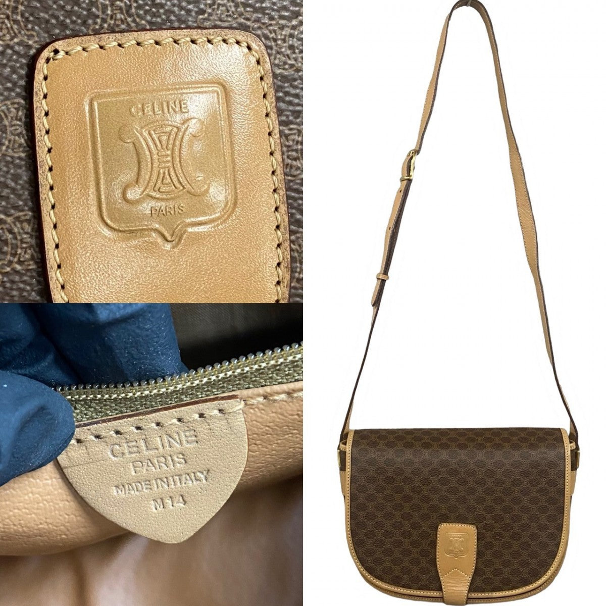 CELINE Shoulder Bag Leather, PVC Brown Macadam Blason Triomphe Pattern Women Used Authentic