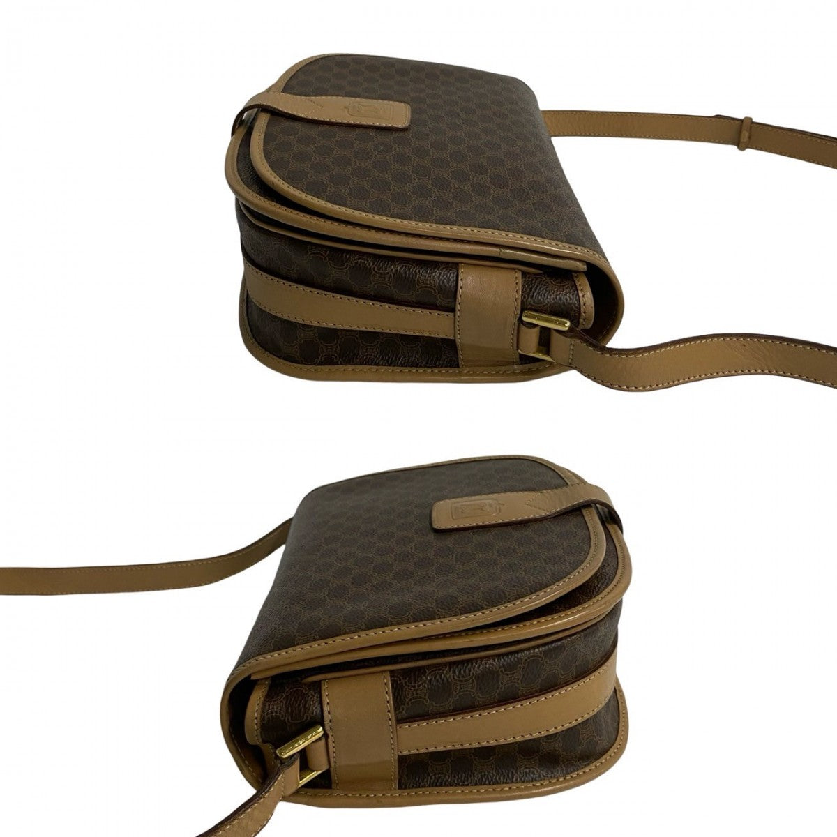 CELINE Shoulder Bag Leather, PVC Brown Macadam Blason Triomphe Pattern Women Used Authentic