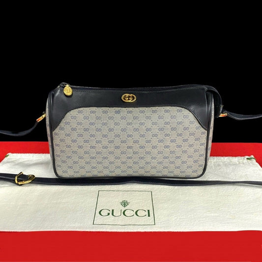GUCCI Shoulder Bag Leather, PVC Navy Micro GG logo Metal Women Used Authentic