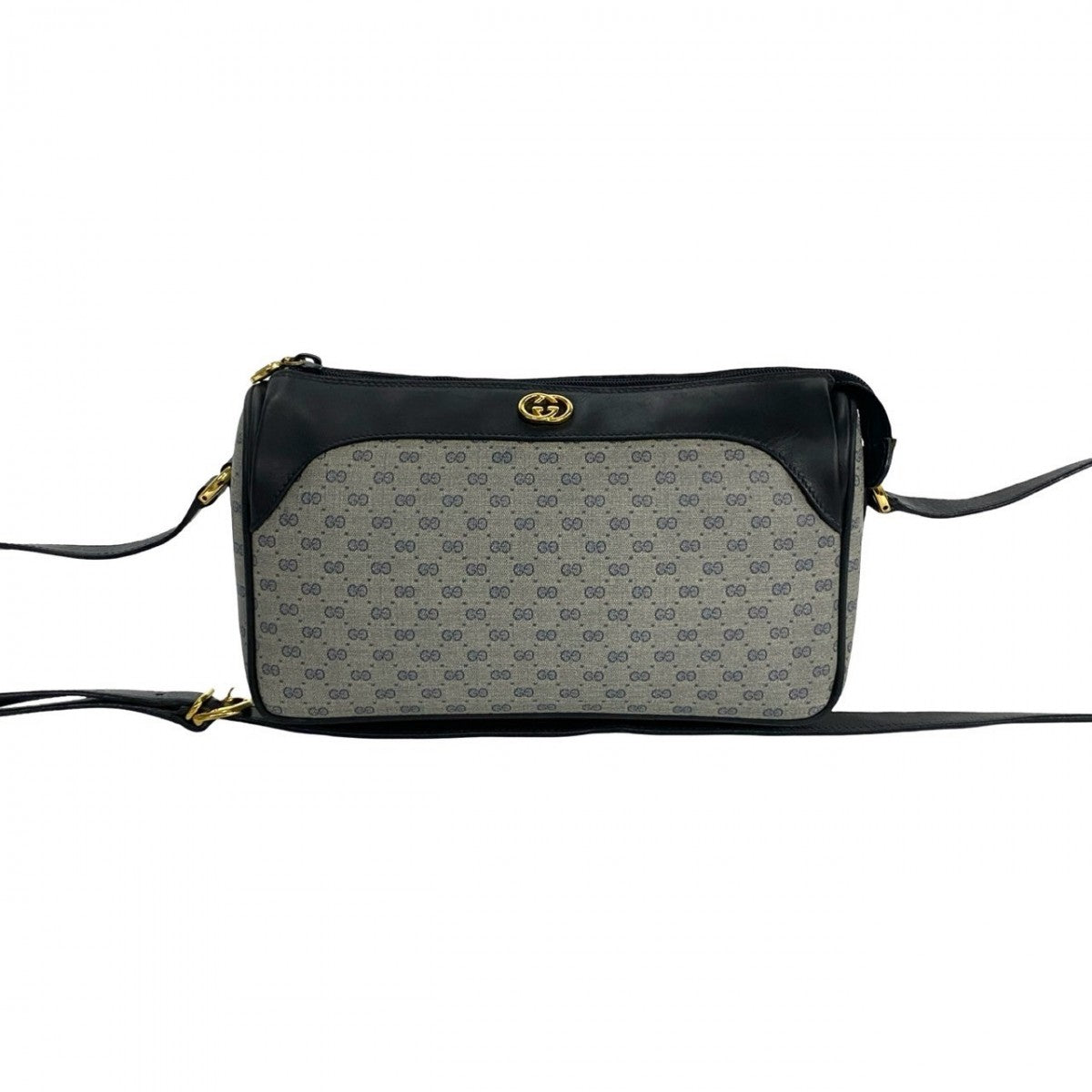 GUCCI Shoulder Bag Leather, PVC Navy Micro GG logo Metal Women Used Authentic