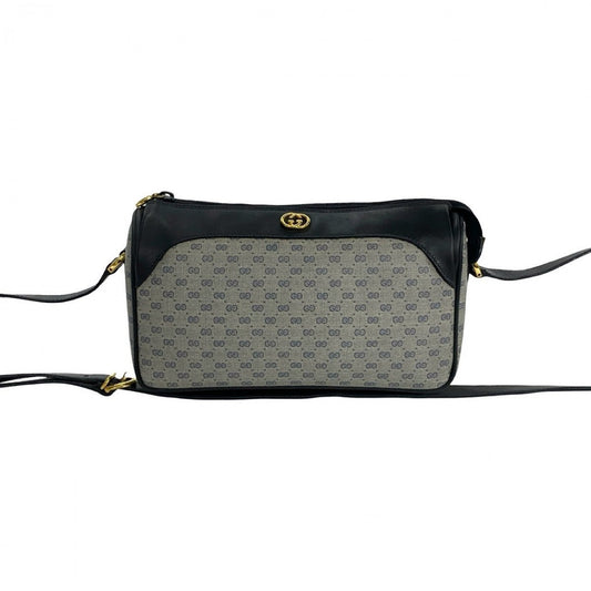 GUCCI Shoulder Bag Leather, PVC Navy Micro GG logo Metal Women Used Authentic