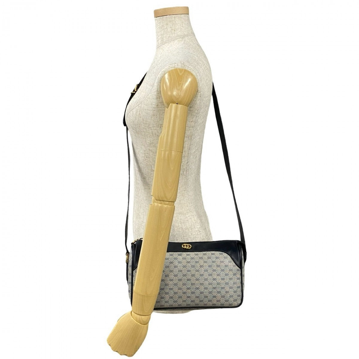 GUCCI Shoulder Bag Leather, PVC Navy Micro GG logo Metal Women Used Authentic