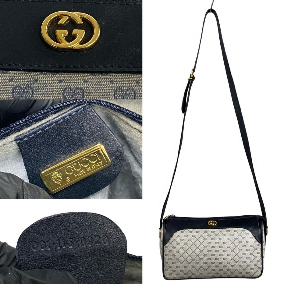 GUCCI Shoulder Bag Leather, PVC Navy Micro GG logo Metal Women Used Authentic