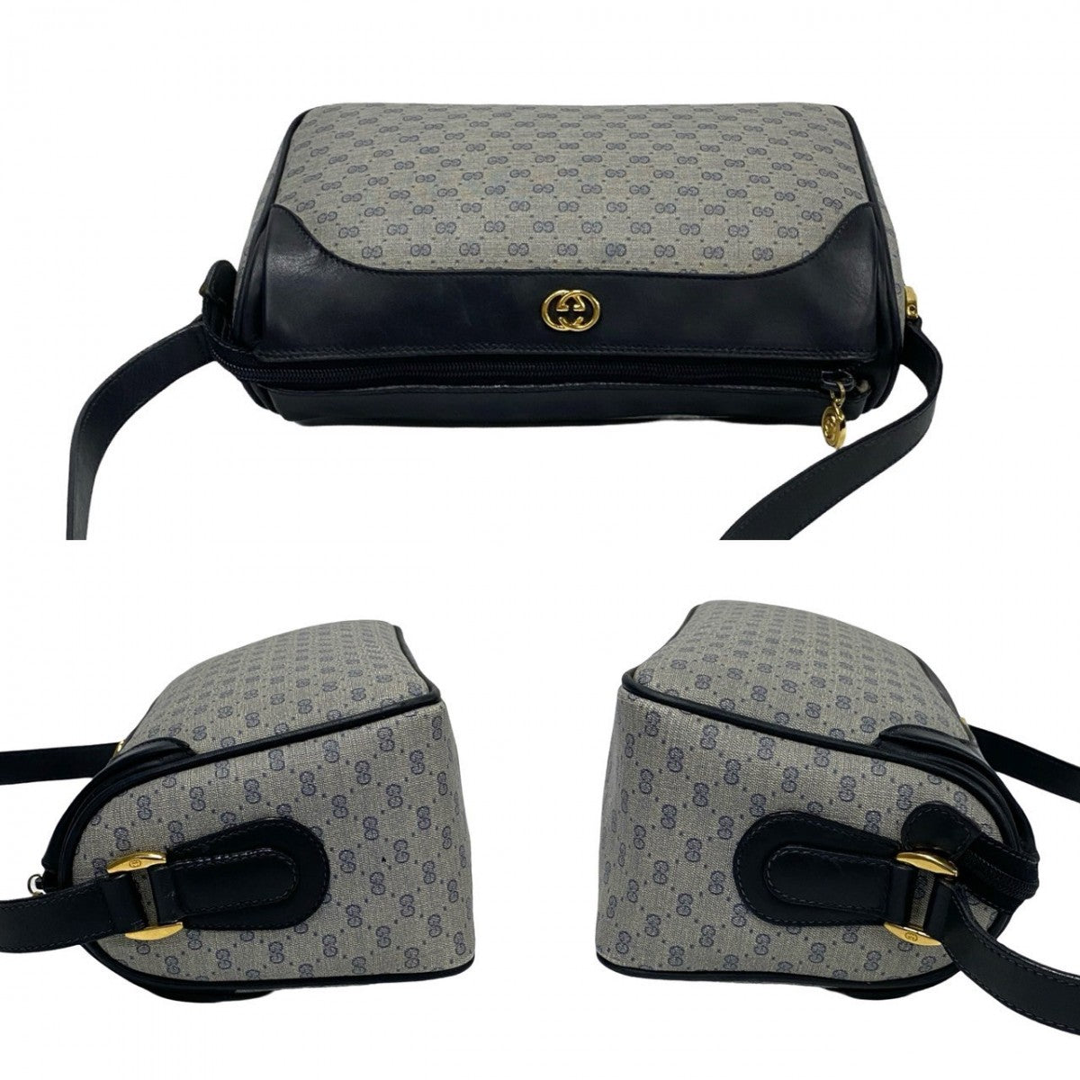 GUCCI Shoulder Bag Leather, PVC Navy Micro GG logo Metal Women Used Authentic