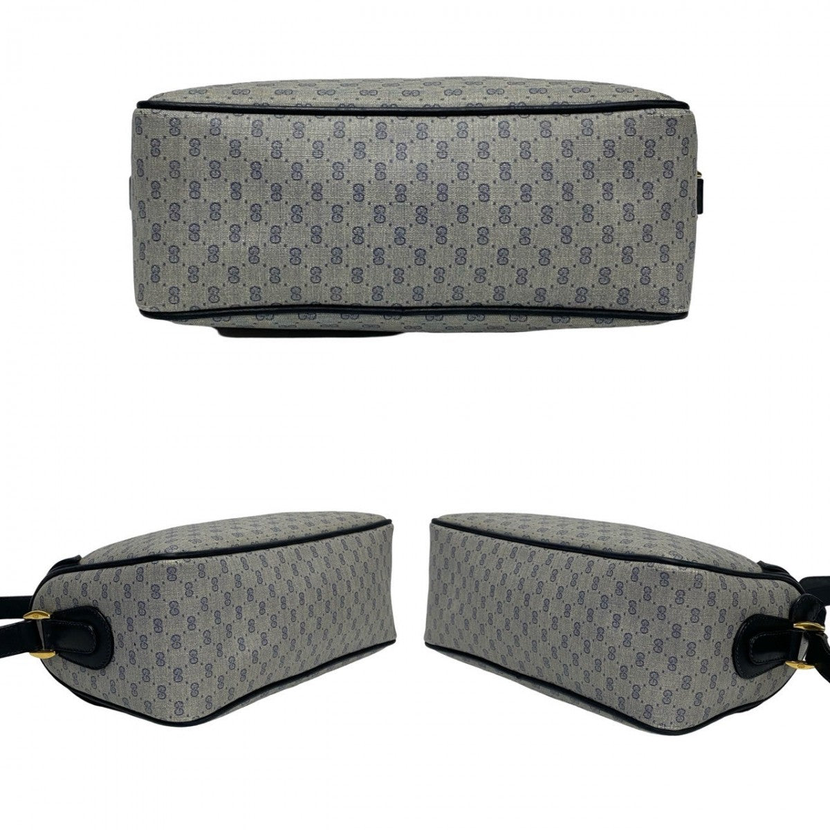 GUCCI Shoulder Bag Leather, PVC Navy Micro GG logo Metal Women Used Authentic