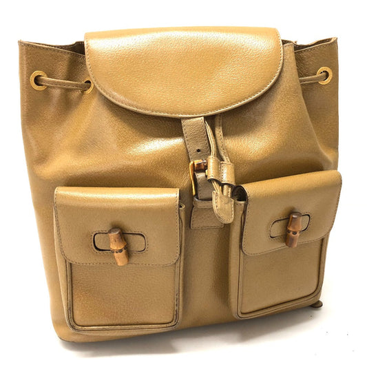 GUCCI Backpack leather Beige type backpack bag Bamboo Women Used Authentic