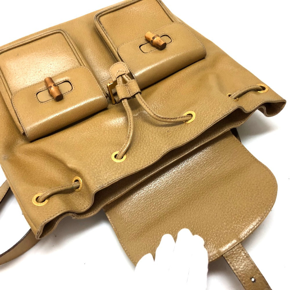 GUCCI Backpack leather Beige type backpack bag Bamboo Women Used Authentic