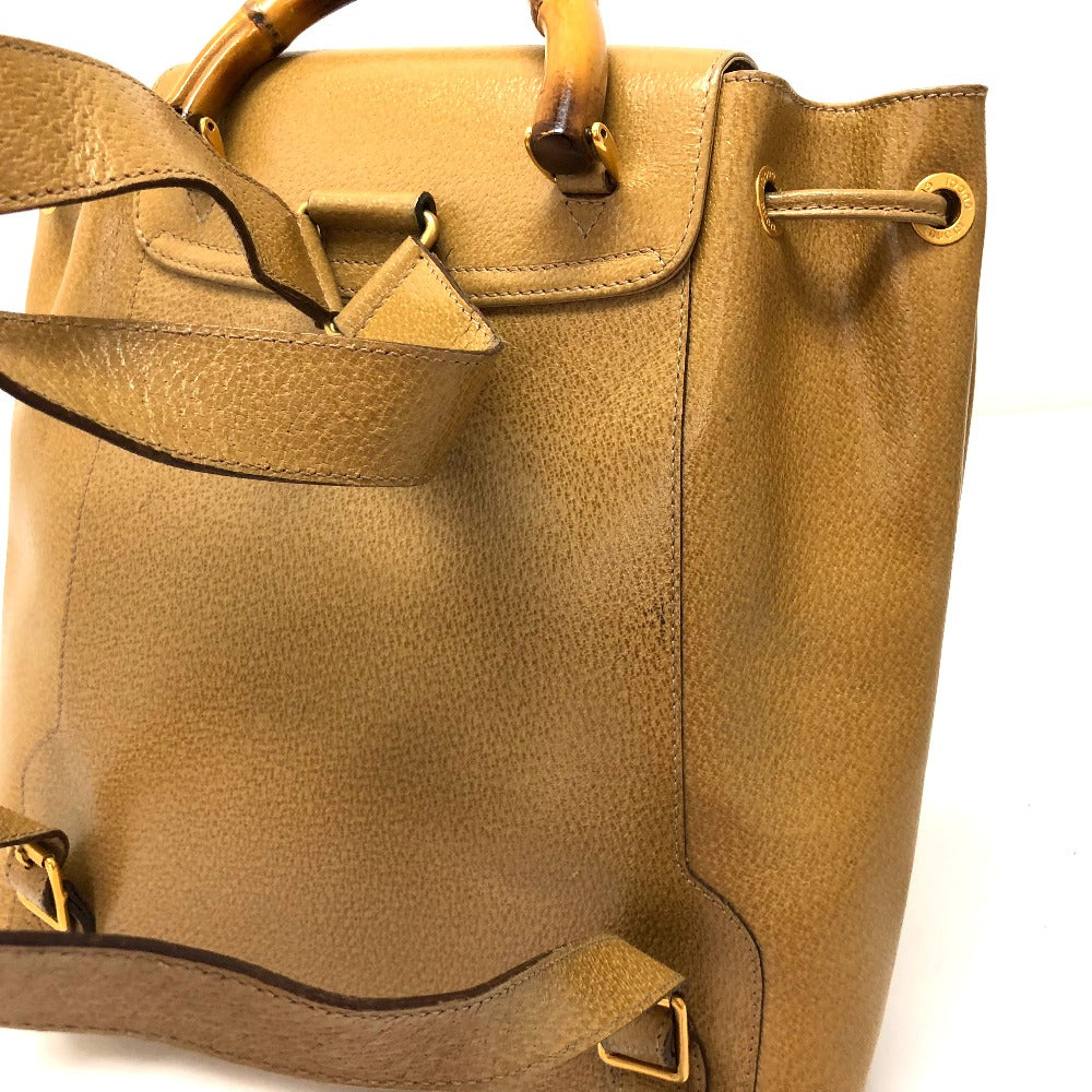 GUCCI Backpack leather Beige type backpack bag Bamboo Women Used Authentic