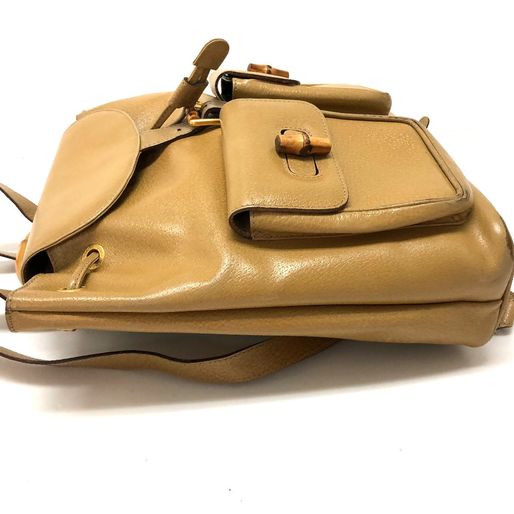 GUCCI Backpack leather Beige type backpack bag Bamboo Women Used Authentic