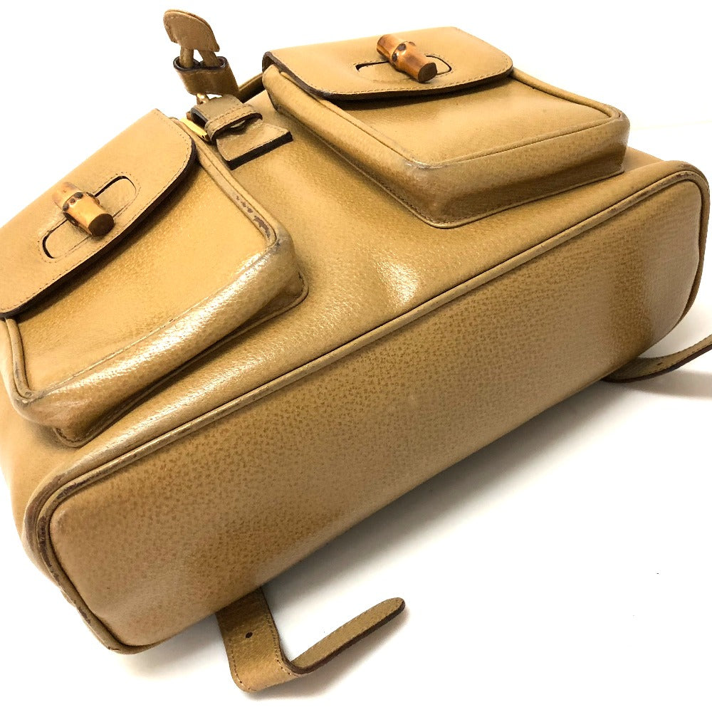 GUCCI Backpack leather Beige type backpack bag Bamboo Women Used Authentic