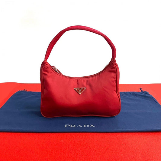 PRADA Handbag Nylon Red Triangle Logo Metal Women Used Authentic