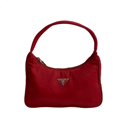 PRADA Handbag Nylon Red Triangle Logo Metal Women Used Authentic