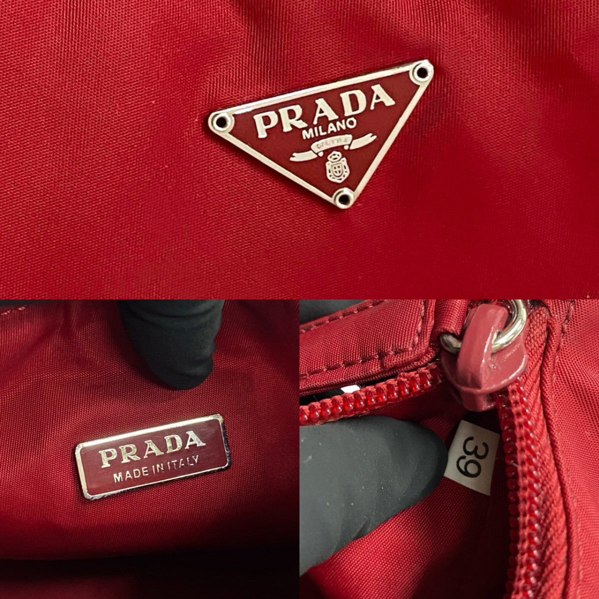 PRADA Handbag Nylon Red Triangle Logo Metal Women Used Authentic