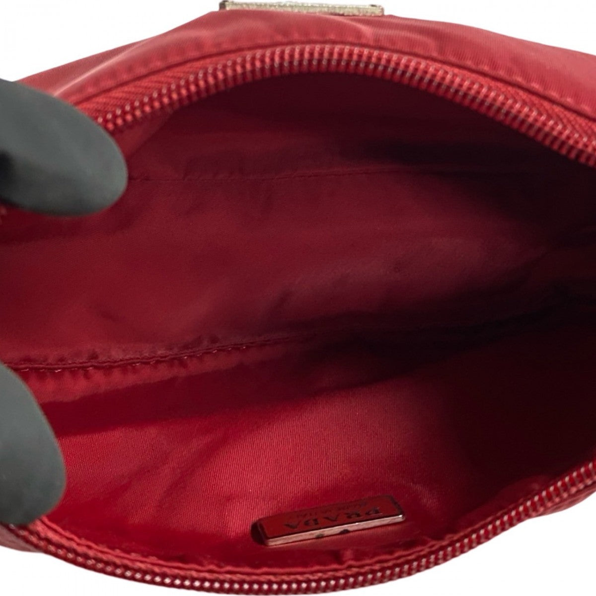 PRADA Handbag Nylon Red Triangle Logo Metal Women Used Authentic