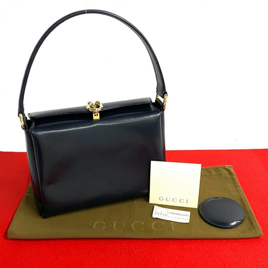 GUCCI Handbag Calfskin, Leather Navy Horseshoe Metal Women Used Authentic