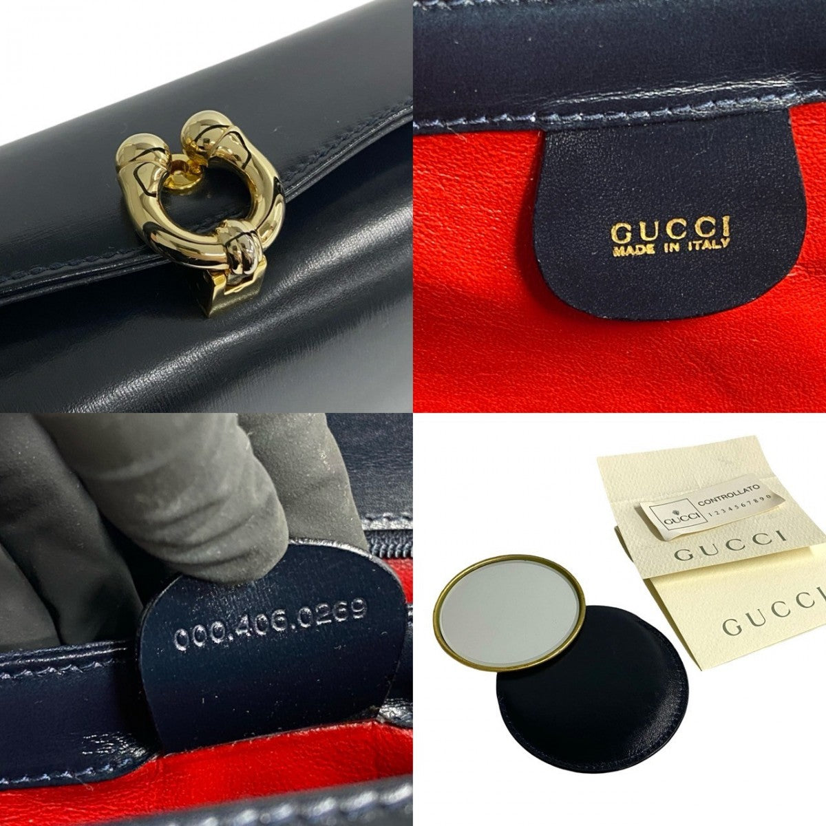 GUCCI Handbag Calfskin, Leather Navy Horseshoe Metal Women Used Authentic