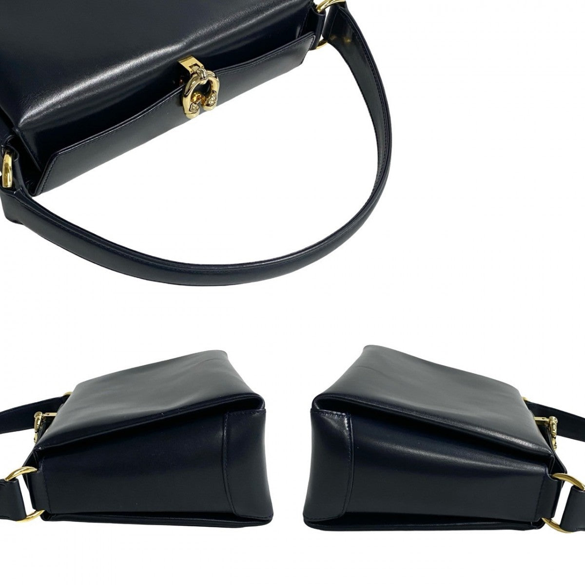 GUCCI Handbag Calfskin, Leather Navy Horseshoe Metal Women Used Authentic
