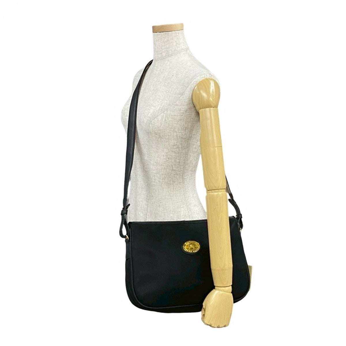 BURBERRY Shoulder Bag leather black Nova Check Women Used Authentic
