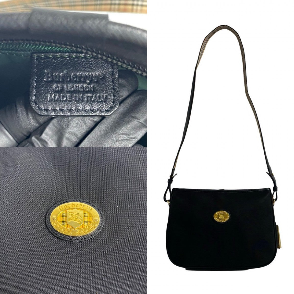 BURBERRY Shoulder Bag leather black Nova Check Women Used Authentic