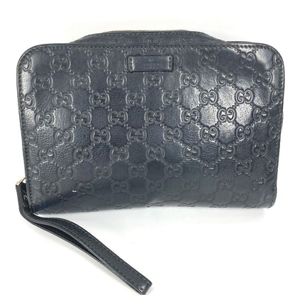 GUCCI business bag 201755 leather black With strap GG Guccisima mens Used Authentic