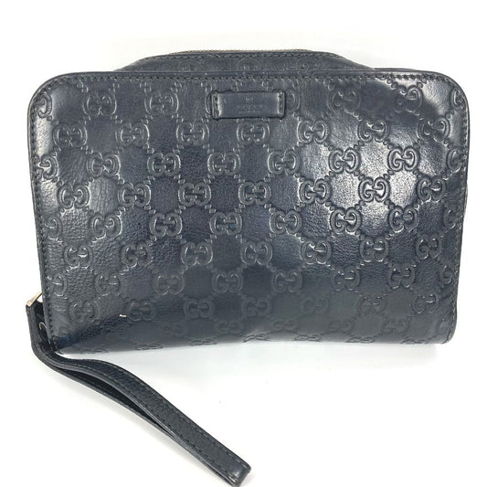 GUCCI business bag 201755 leather black With strap GG Guccisima mens Used Authentic