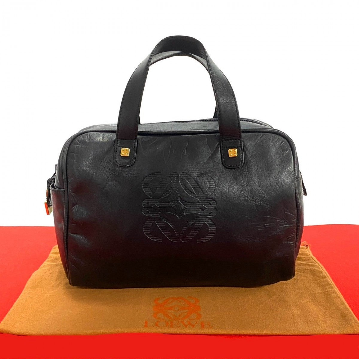 LOEWE Handbag leather black Anagram logo Amazonas Women Used Authentic