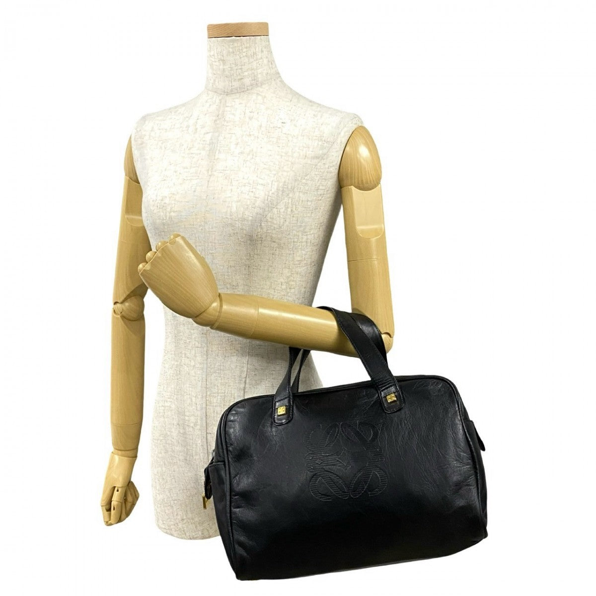 LOEWE Handbag leather black Anagram logo Amazonas Women Used Authentic