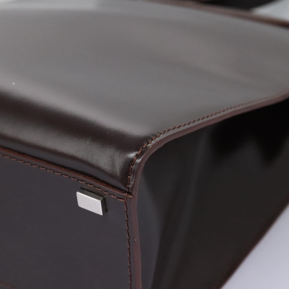 CELINE Hand Bag Leather Two Way Dark Brown Gold