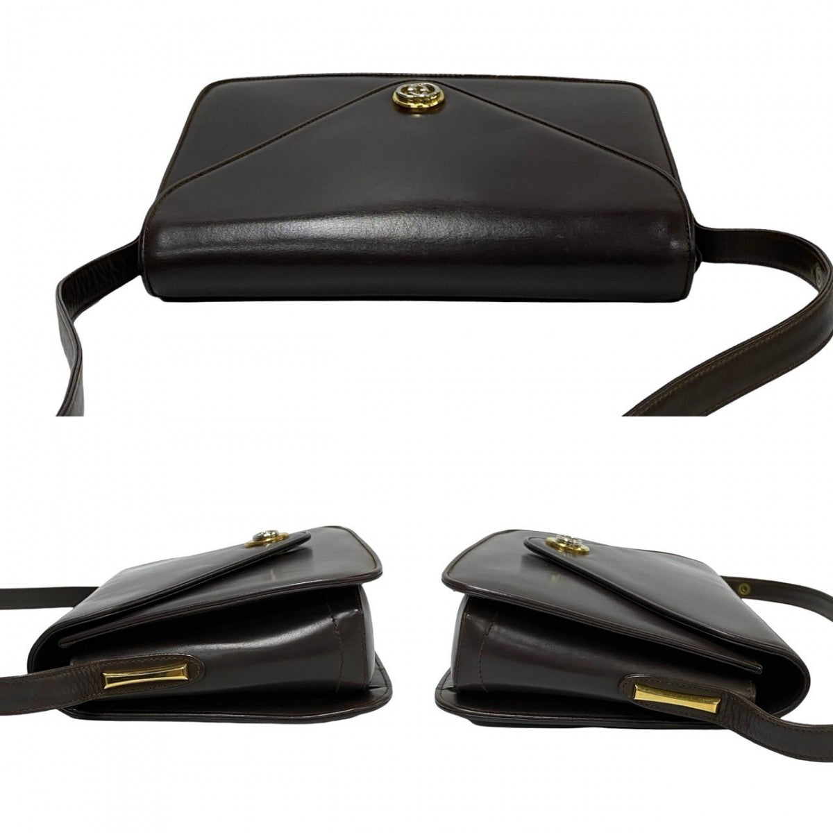 GUCCI Shoulder Bag leather Brown GG logo Metal Women Used Authentic