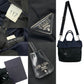 PRADA Shoulder Bag Nylon Navy Triangle Logo Metal Reversible Women Used Authentic