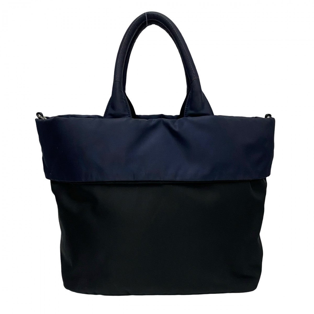 PRADA Shoulder Bag Nylon Navy Triangle Logo Metal Reversible Women Used Authentic