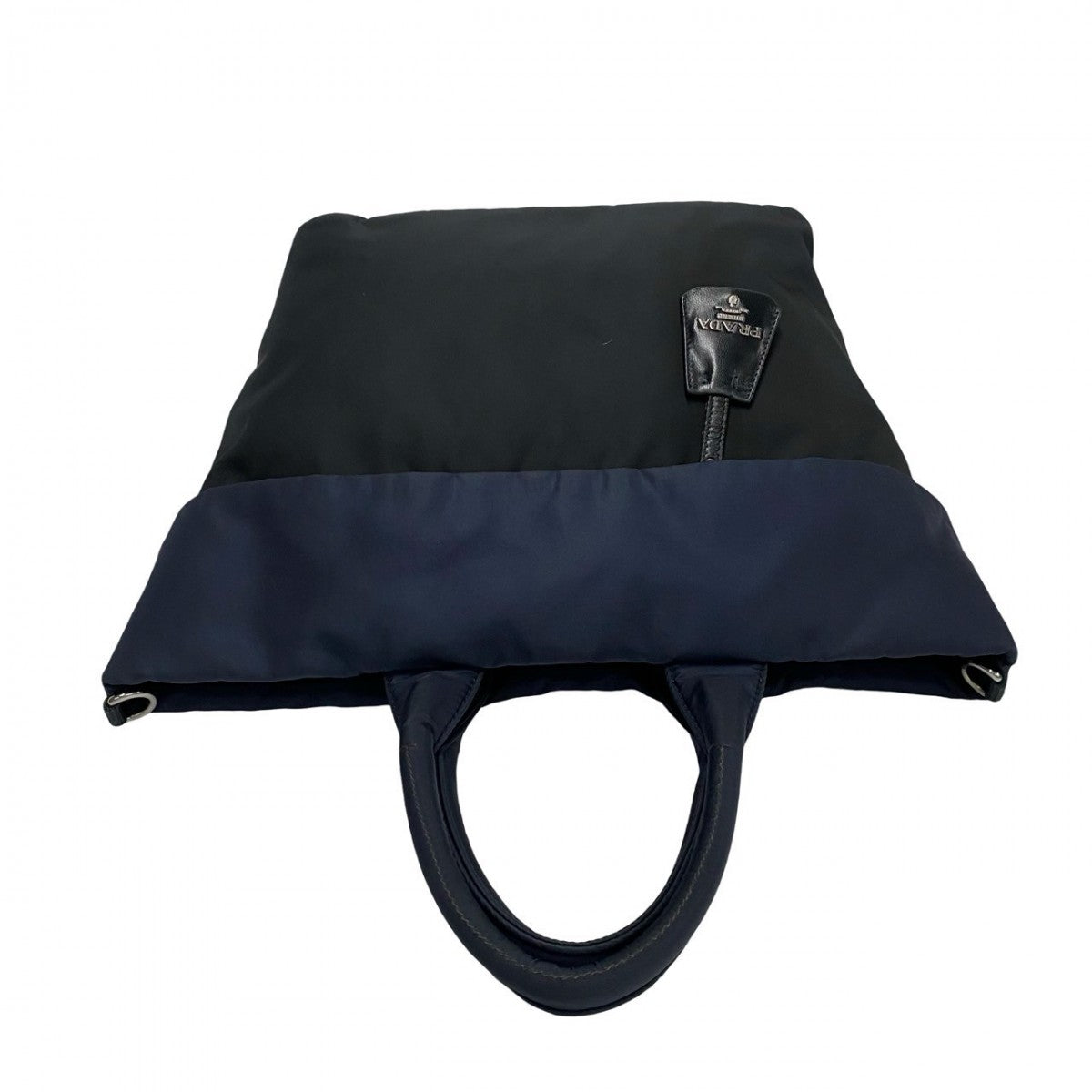 PRADA Shoulder Bag Nylon Navy Triangle Logo Metal Reversible Women Used Authentic