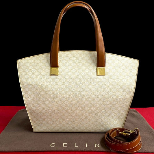 CELINE Shoulder Bag Leather, PVC white Macadam Brazon Women Used Authentic