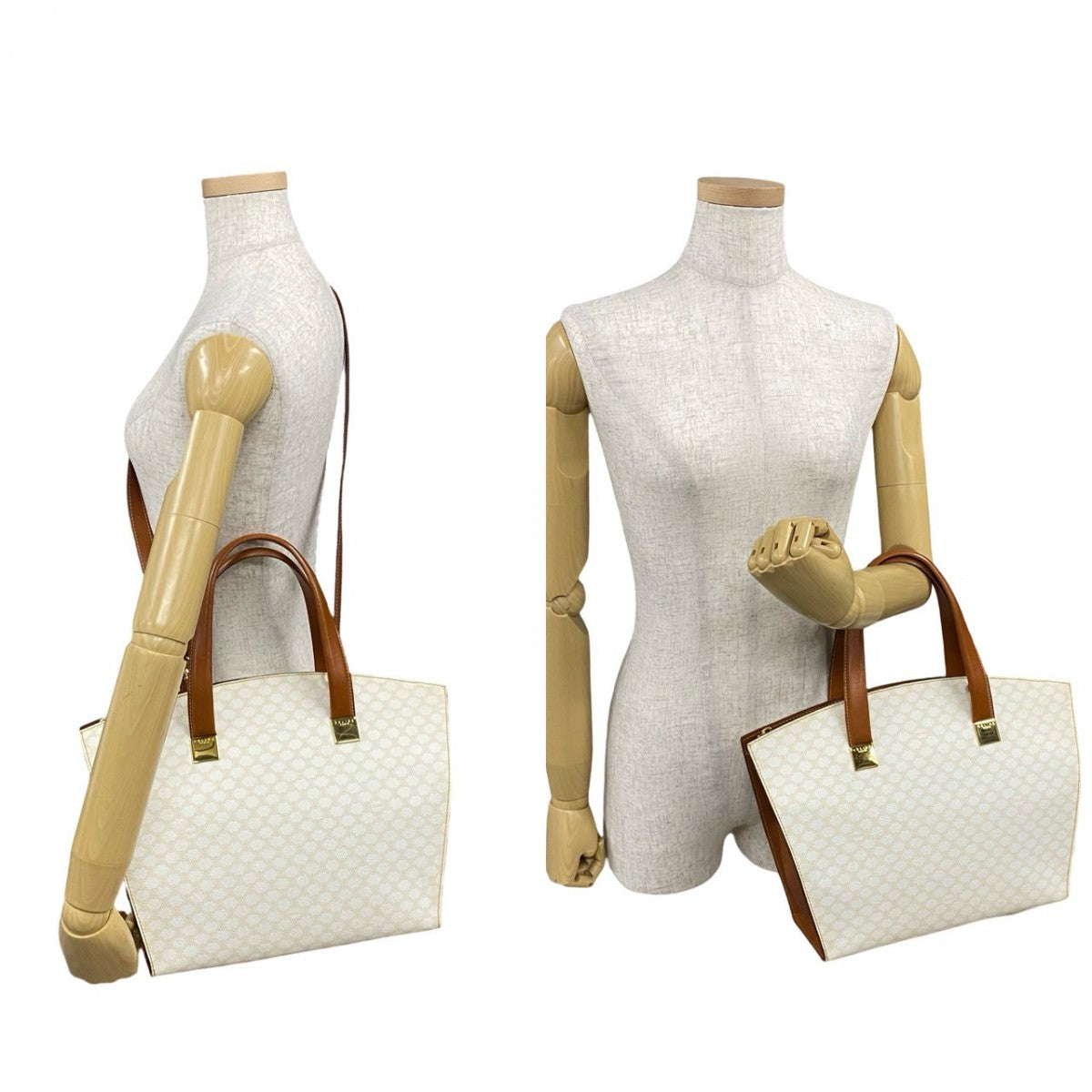 CELINE Shoulder Bag Leather, PVC white Macadam Brazon Women Used Authentic