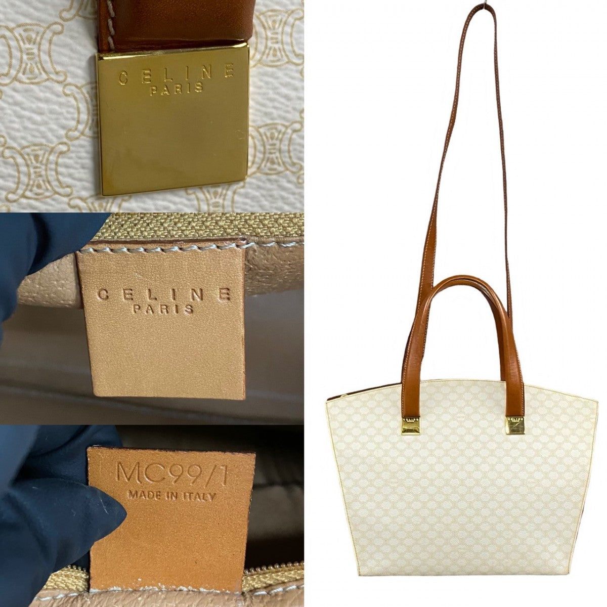 CELINE Shoulder Bag Leather, PVC white Macadam Brazon Women Used Authentic