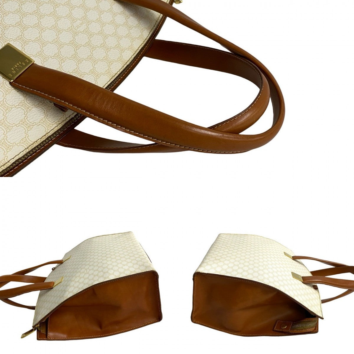 CELINE Shoulder Bag Leather, PVC white Macadam Brazon Women Used Authentic