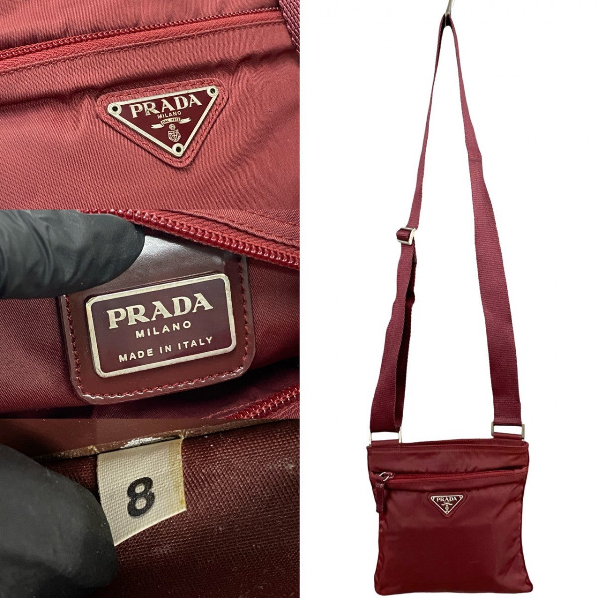 PRADA Shoulder Bag Nylon wine-red Triangle logo Metal Women Used Authentic