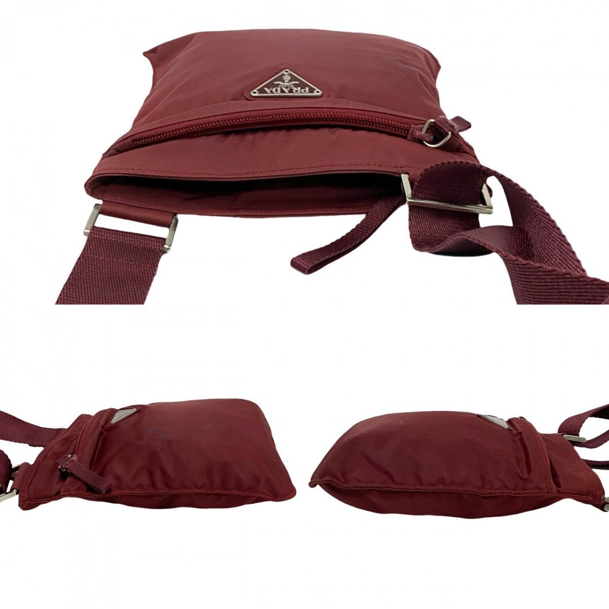 PRADA Shoulder Bag Nylon wine-red Triangle logo Metal Women Used Authentic