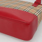 BURBERRY Nova Check Hand Bag Canvas Red Beige Gold