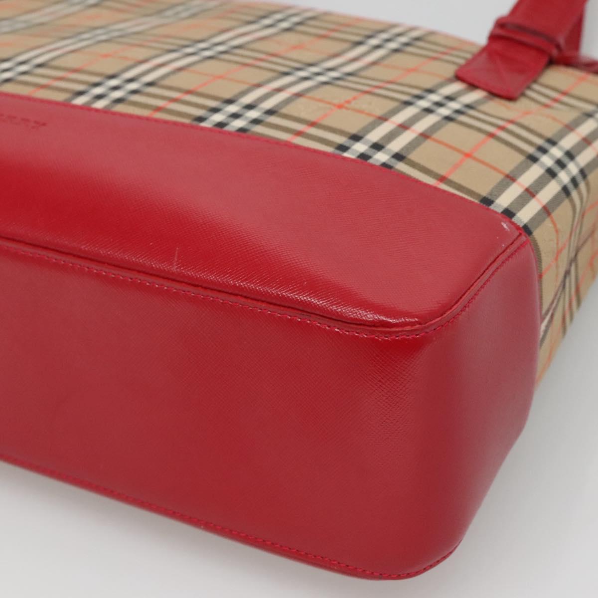 BURBERRY Nova Check Hand Bag Canvas Red Beige Gold