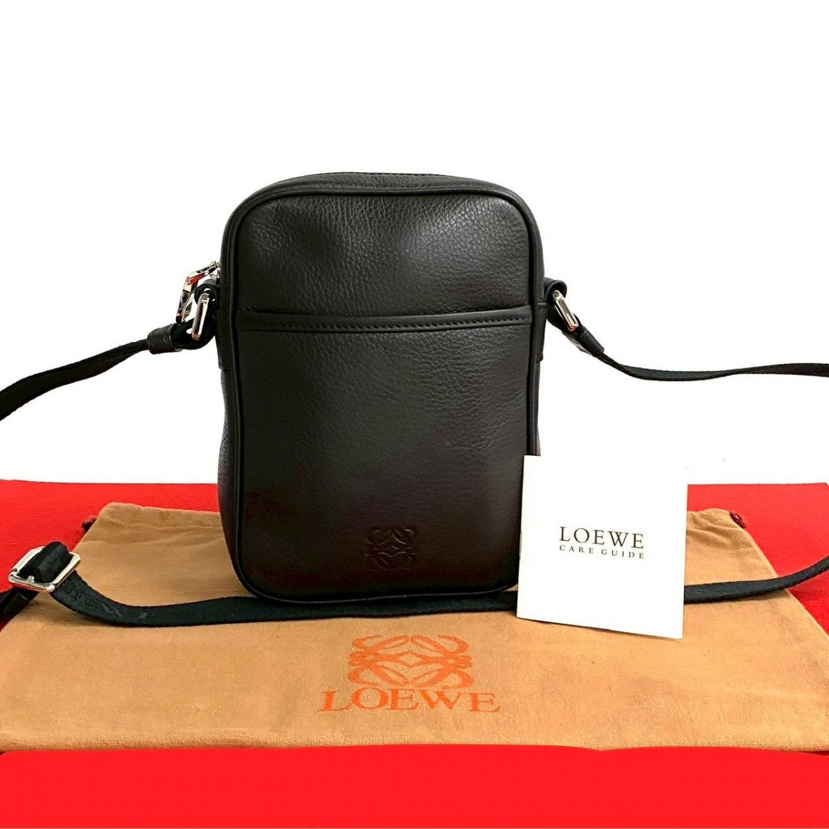 LOEWE Shoulder Bag leather Brown Anagram logo Women Used Authentic