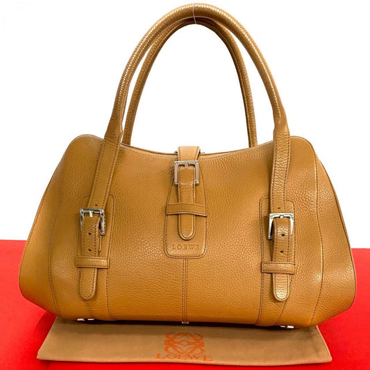 LOEWE Handbag leather Brown logo Sender Women Used Authentic