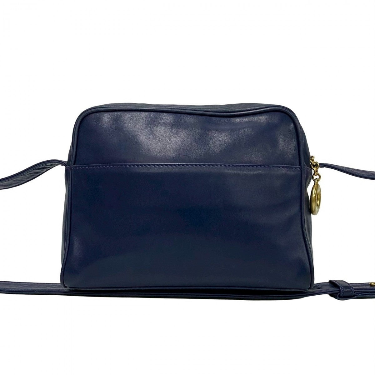 CELINE Shoulder Bag leather Navy Circle logo Metal Women Used Authentic