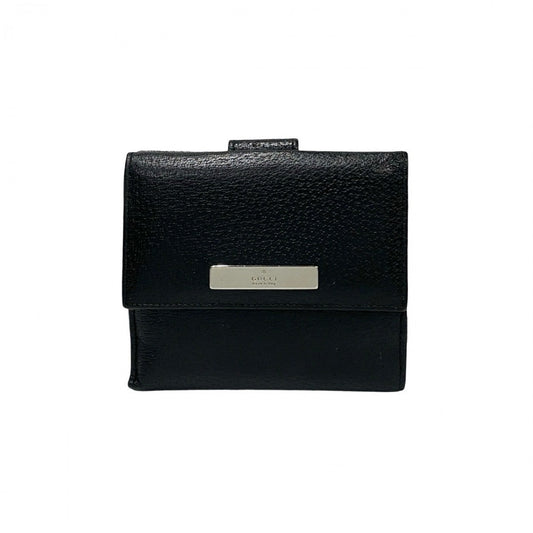 GUCCI Bifold Wallet leather black logo plate Metal Women(Unisex) Used Authentic