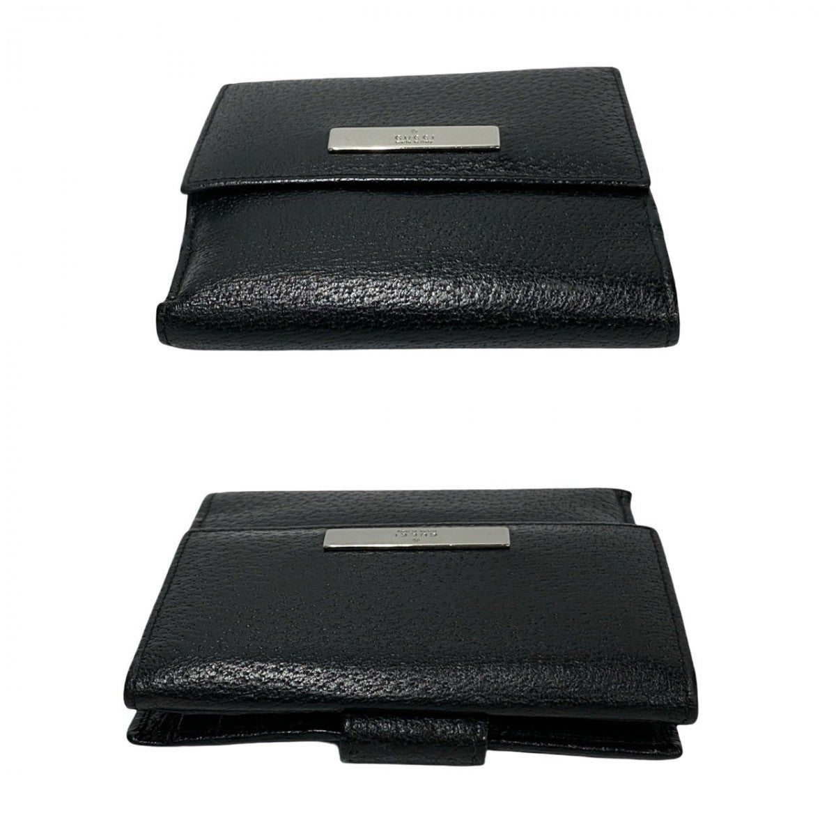 GUCCI Bifold Wallet leather black logo plate Metal Women(Unisex) Used Authentic