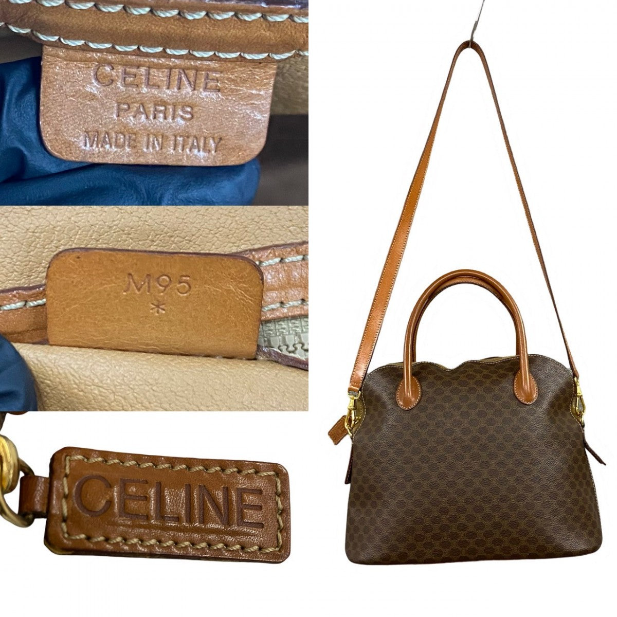 CELINE Shoulder Bag Leather, PVC Brown Macadam Brazon Women Used Authentic
