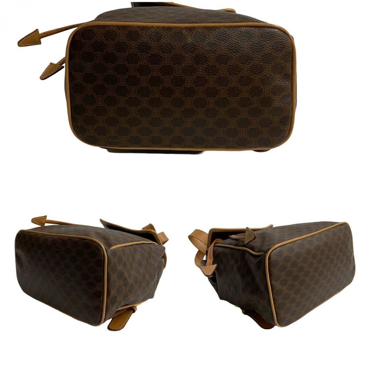 CELINE Backpack Leather, PVC Brown RingMetal logo Macadam Blason TriomphePattern Women Used Authentic
