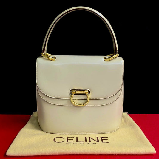CELINE Handbag Calfskin, Leather beige logo Metal Women Used Authentic