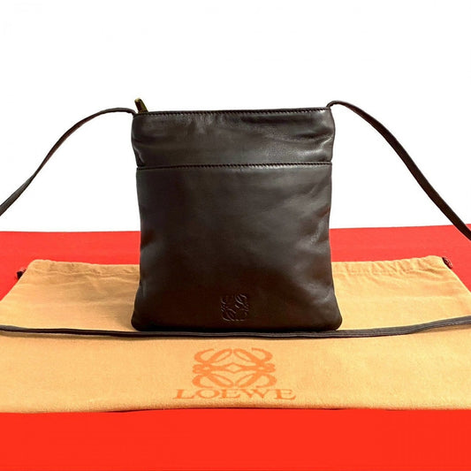 LOEWE Shoulder Bag leather Brown Anagram logo Women Used Authentic